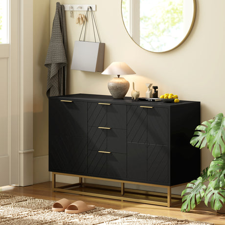 Wooden Sideboard 120cm Wide With 2 Doors 3 Drawers And Metal Frame - Velmora