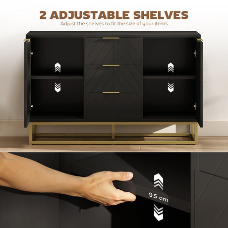 Wooden Sideboard 120cm Wide With 2 Doors 3 Drawers And Metal Frame - Velmora