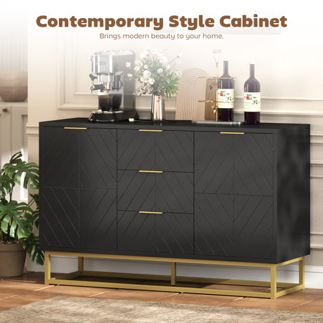 Wooden Sideboard 120cm Wide With 2 Doors 3 Drawers And Metal Frame - Velmora
