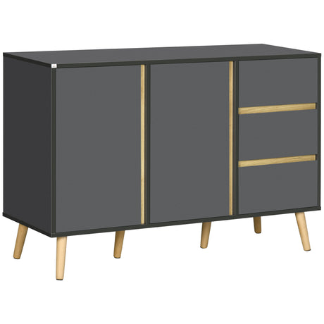 Wooden Sideboard 120cm Wide With 2 Doors 3 Drawers And Natural Legs - Velmora