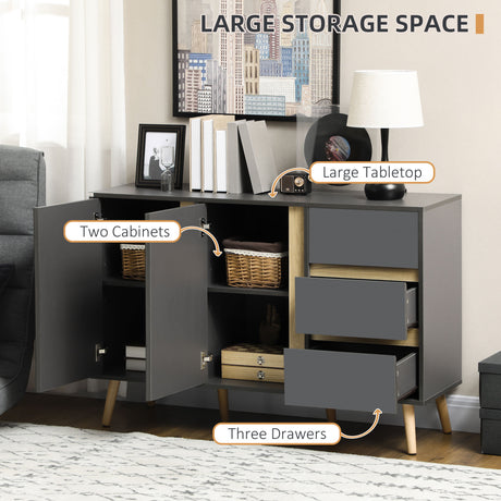 Wooden Sideboard 120cm Wide With 2 Doors 3 Drawers And Natural Legs - Velmora