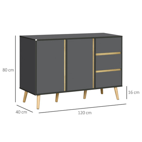 Wooden Sideboard 120cm Wide With 2 Doors 3 Drawers And Natural Legs - Velmora