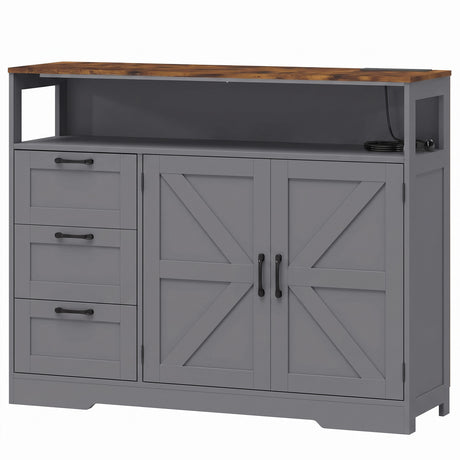 Wooden Sideboard 120cm Wide With 2 Doors 3 Drawers And Open Shelf - Velmora