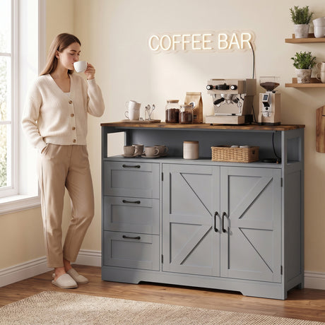 Wooden Sideboard 120cm Wide With 2 Doors 3 Drawers And Open Shelf - Velmora