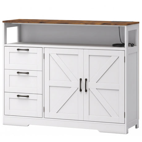 Wooden Sideboard 120cm Wide With 2 Doors 3 Drawers And Open Shelf - Velmora