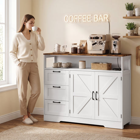 Wooden Sideboard 120cm Wide With 2 Doors 3 Drawers And Open Shelf - Velmora