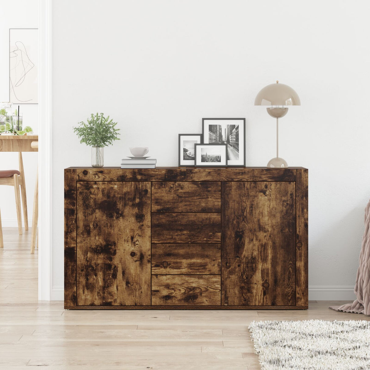 Wooden Sideboard 120cm Wide With 2 Doors 4 Drawers - Vantage Home