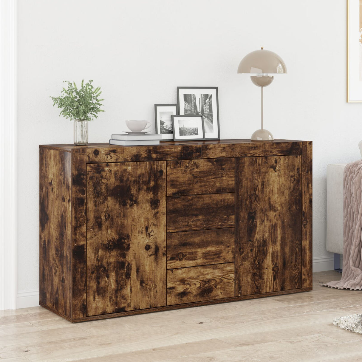 Wooden Sideboard 120cm Wide With 2 Doors 4 Drawers - Vantage Home