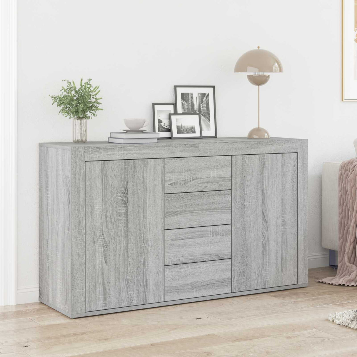 Wooden Sideboard 120cm Wide With 2 Doors 4 Drawers - Vantage Home