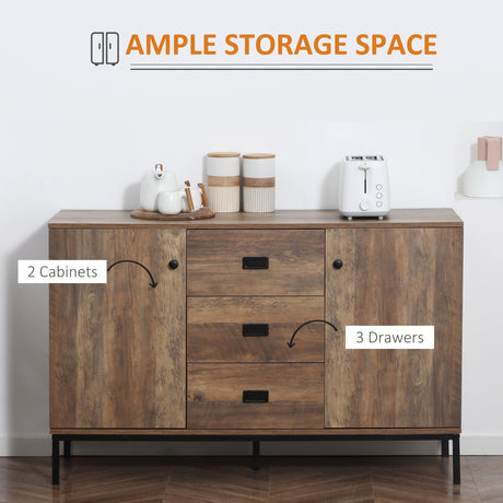 Wooden Sideboard 120cm Wide With 2 Doors And 3 Drawers - Velmora