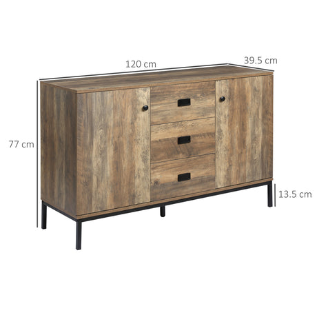 Wooden Sideboard 120cm Wide With 2 Doors And 3 Drawers - Velmora