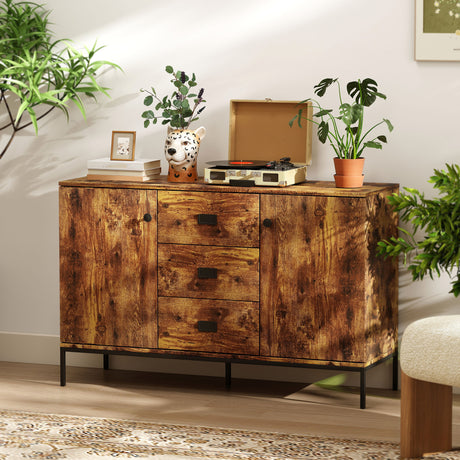 Wooden Sideboard 120cm Wide With 2 Doors And 3 Drawers - Velmora