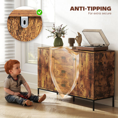 Wooden Sideboard 120cm Wide With 2 Doors And 3 Drawers - Velmora
