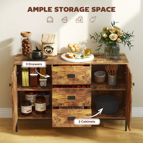 Wooden Sideboard 120cm Wide With 2 Doors And 3 Drawers - Velmora