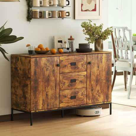 Wooden Sideboard 120cm Wide With 2 Doors And 3 Drawers - Velmora