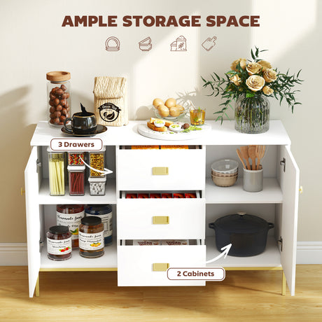 Wooden Sideboard 120cm Wide With 2 Doors And 3 Drawers - Velmora