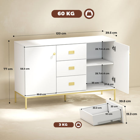 Wooden Sideboard 120cm Wide With 2 Doors And 3 Drawers - Velmora