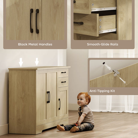 Wooden Sideboard 120cm Wide With 3 Doors And 2 Drawers - Velmora