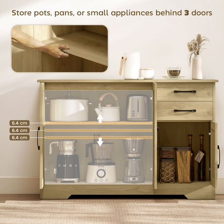 Wooden Sideboard 120cm Wide With 3 Doors And 2 Drawers - Velmora