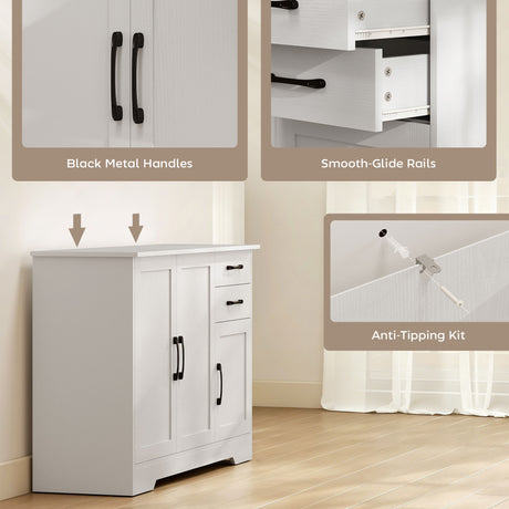 Wooden Sideboard 120cm Wide With 3 Doors And 2 Drawers - Velmora