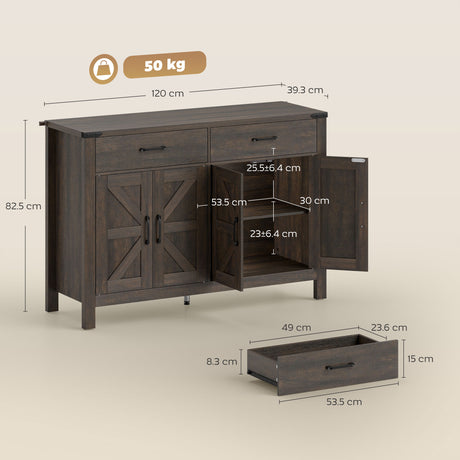 Wooden Sideboard 120cm Wide With 4 Doors And 2 Drawers - Velmora