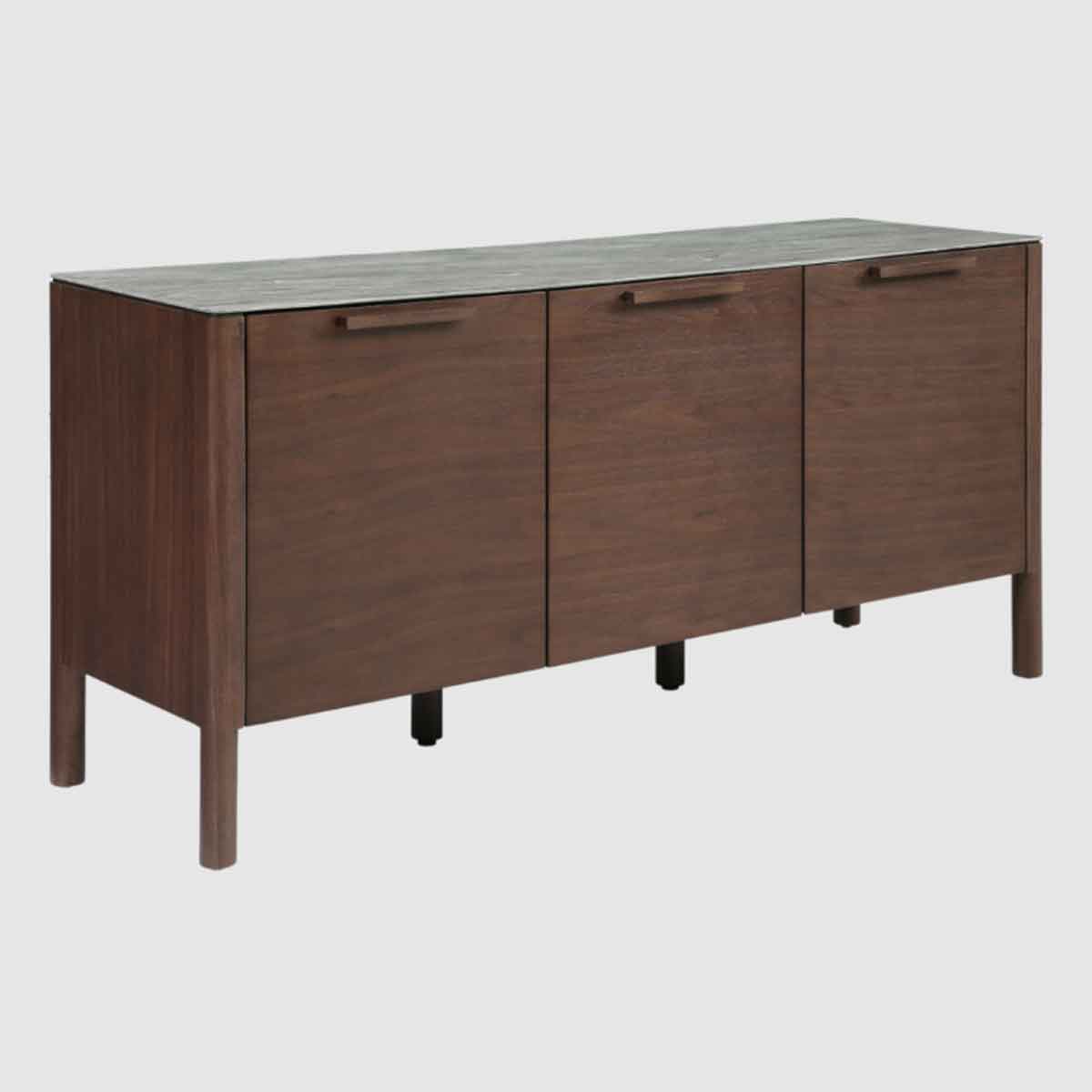 Wooden Sideboard 150cm Wide With Marble Effect Glass Top And 3 Doors - Willow