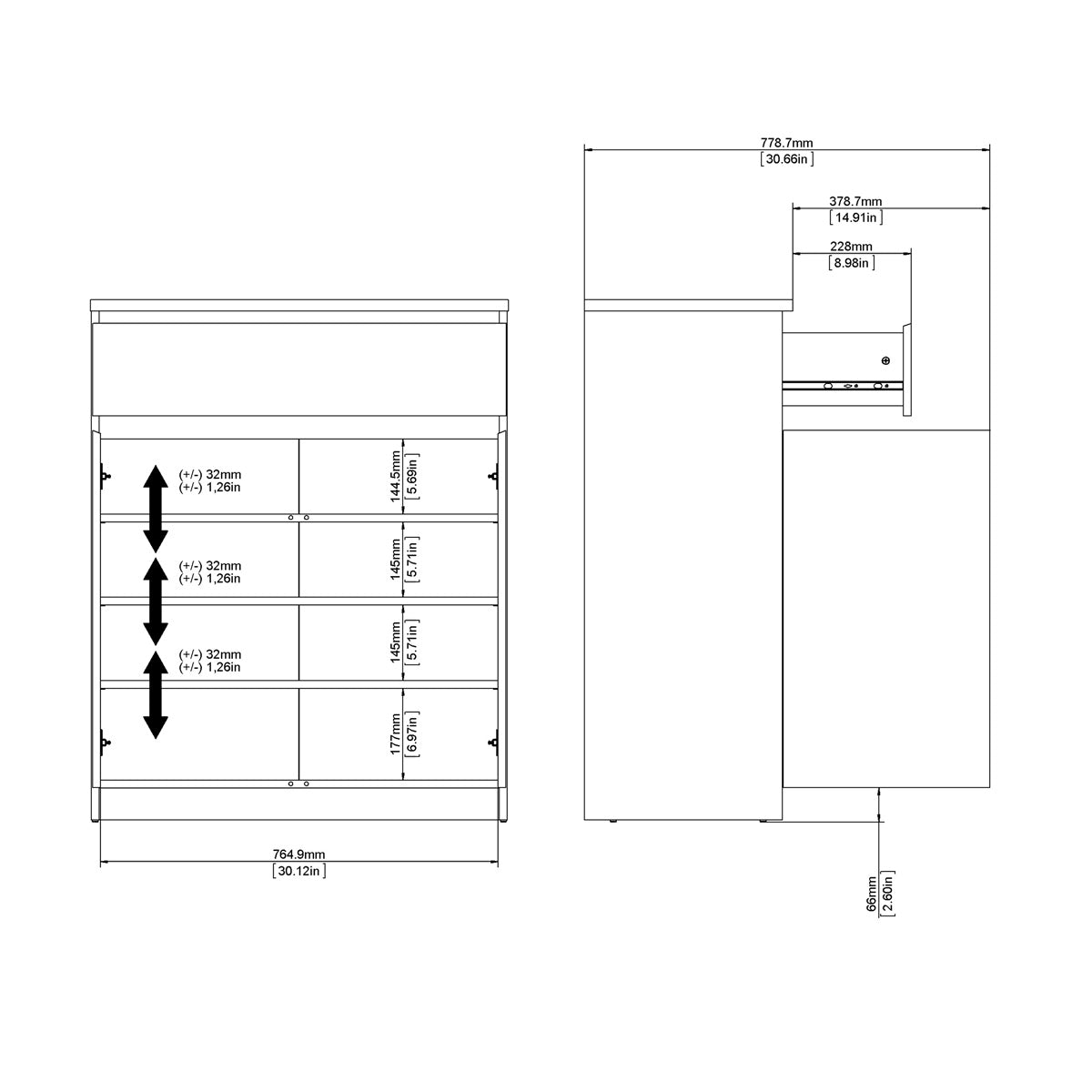 Wooden Sideboard With 2 Doors And 1 Drawer - Naia