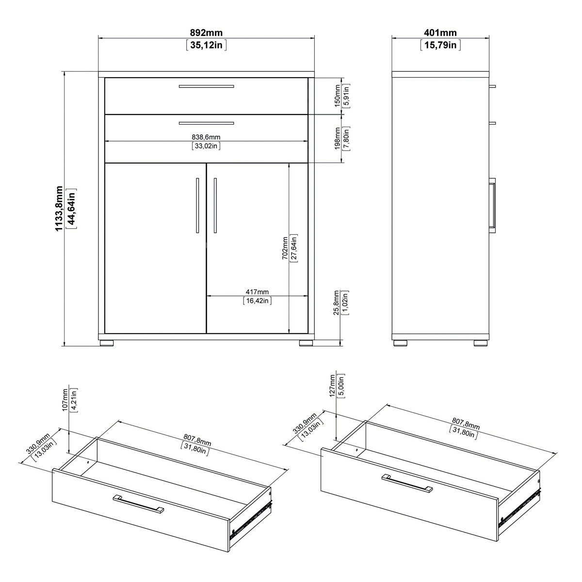 Wooden Sideboard With 2 Doors And 2 Drawers - Prima