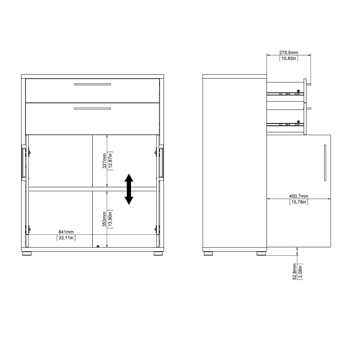 Wooden Sideboard With 2 Doors And 2 Drawers - Prima