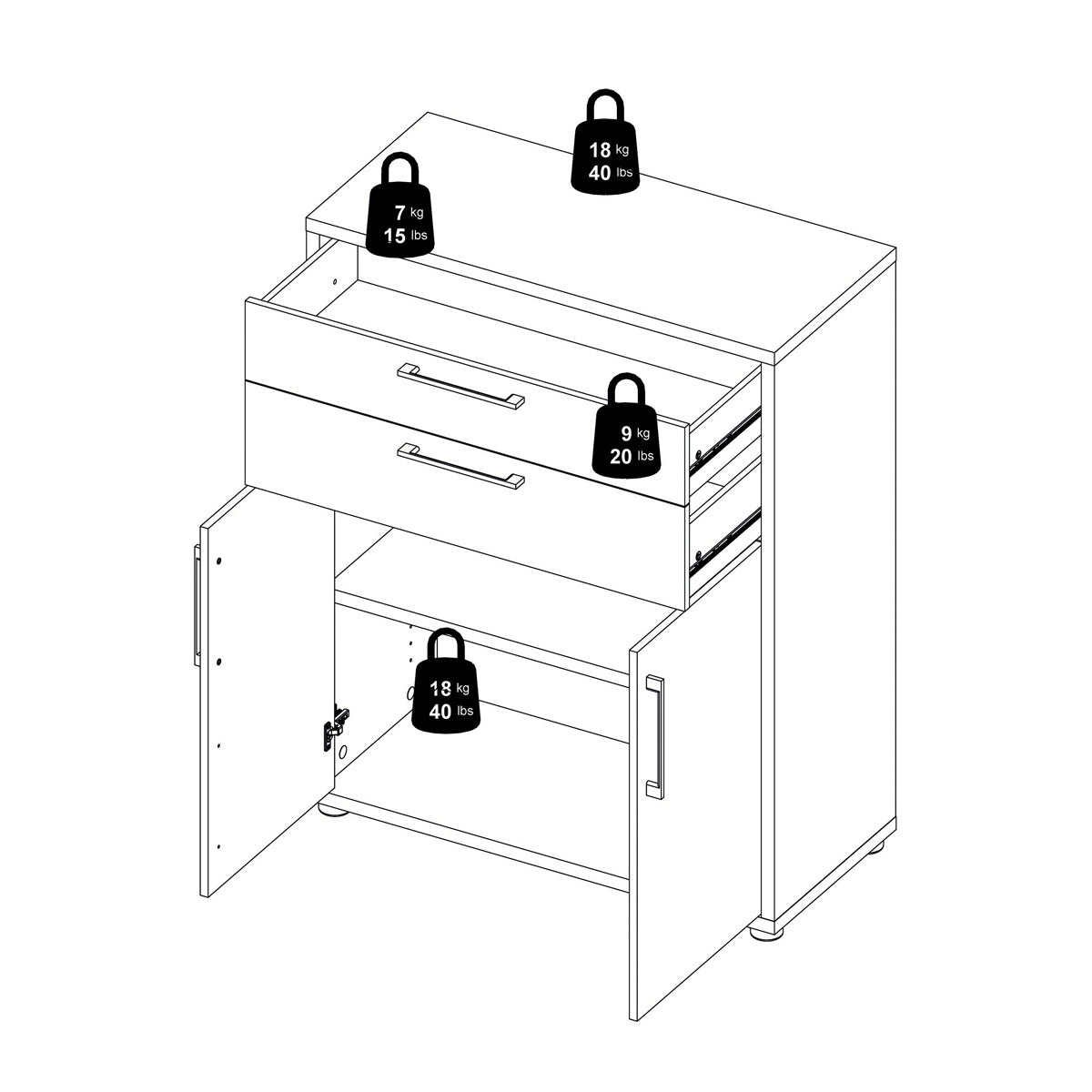 Wooden Sideboard With 2 Doors And 2 Drawers - Prima
