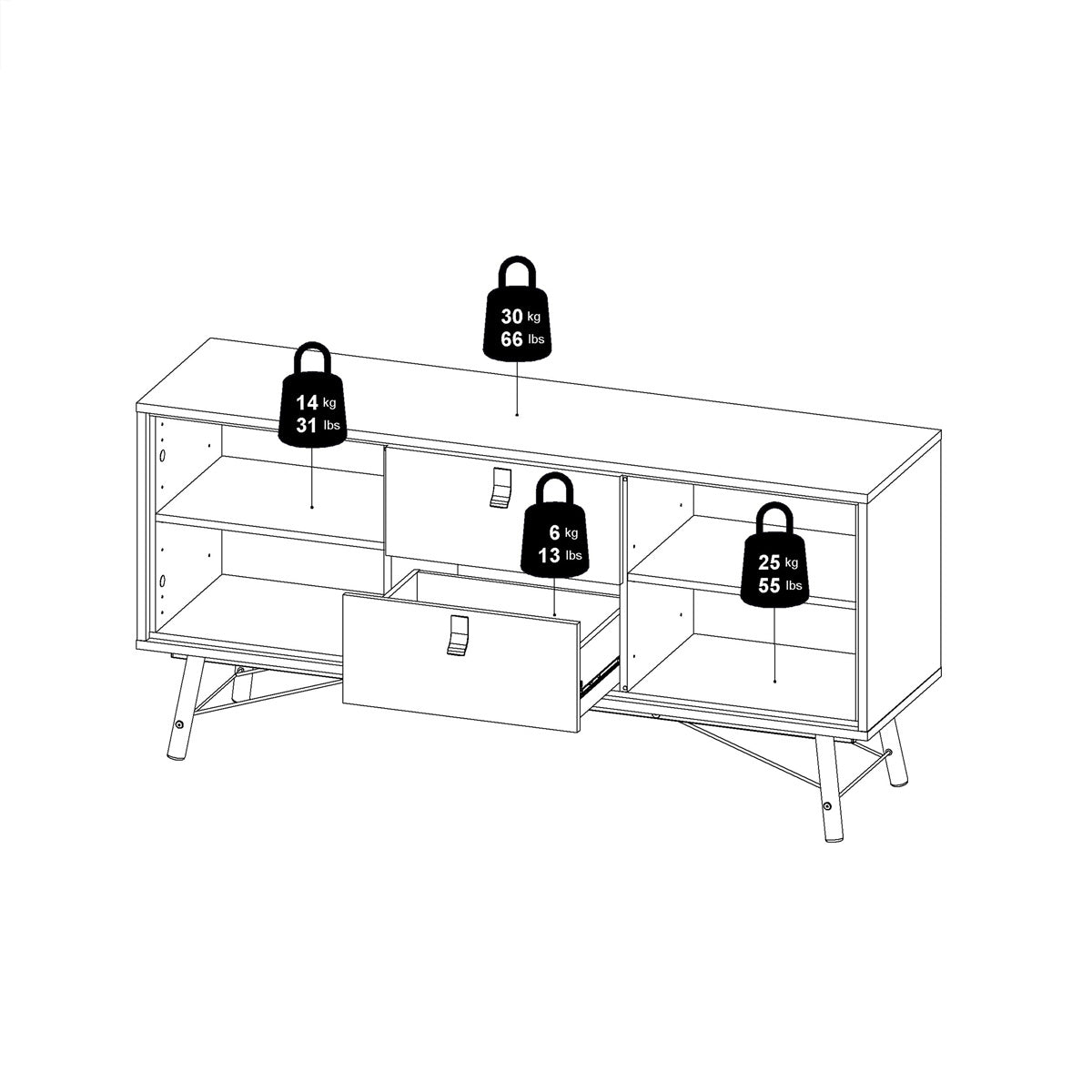 Wooden Sideboard With 2 Doors And 2 Drawers - Ry