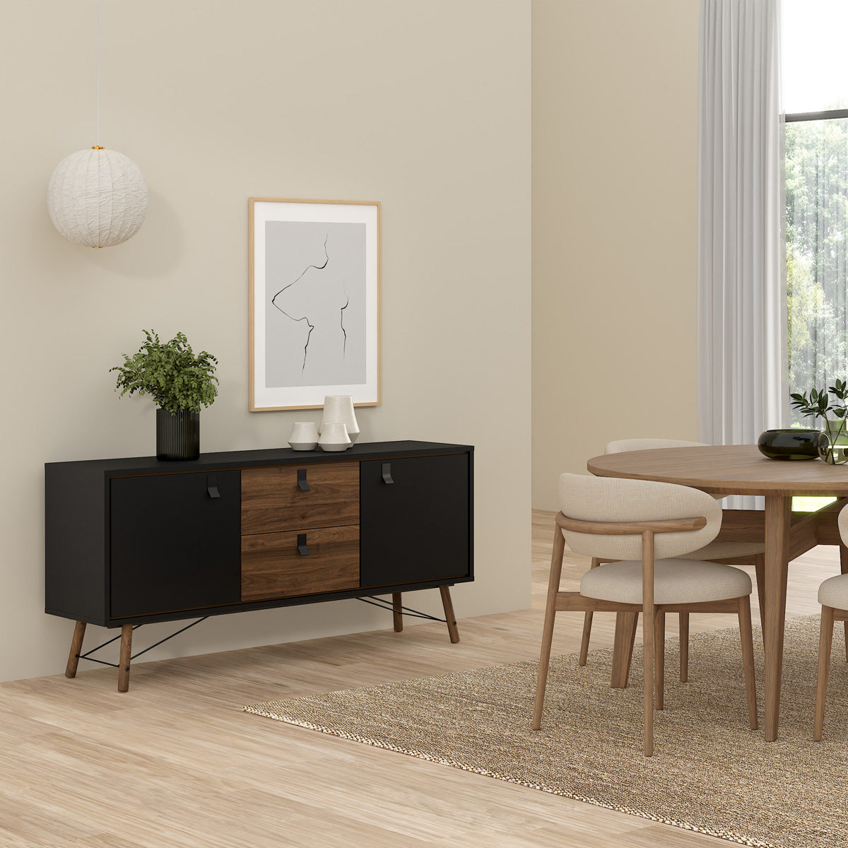 Wooden Sideboard With 2 Doors And 2 Drawers - Ry