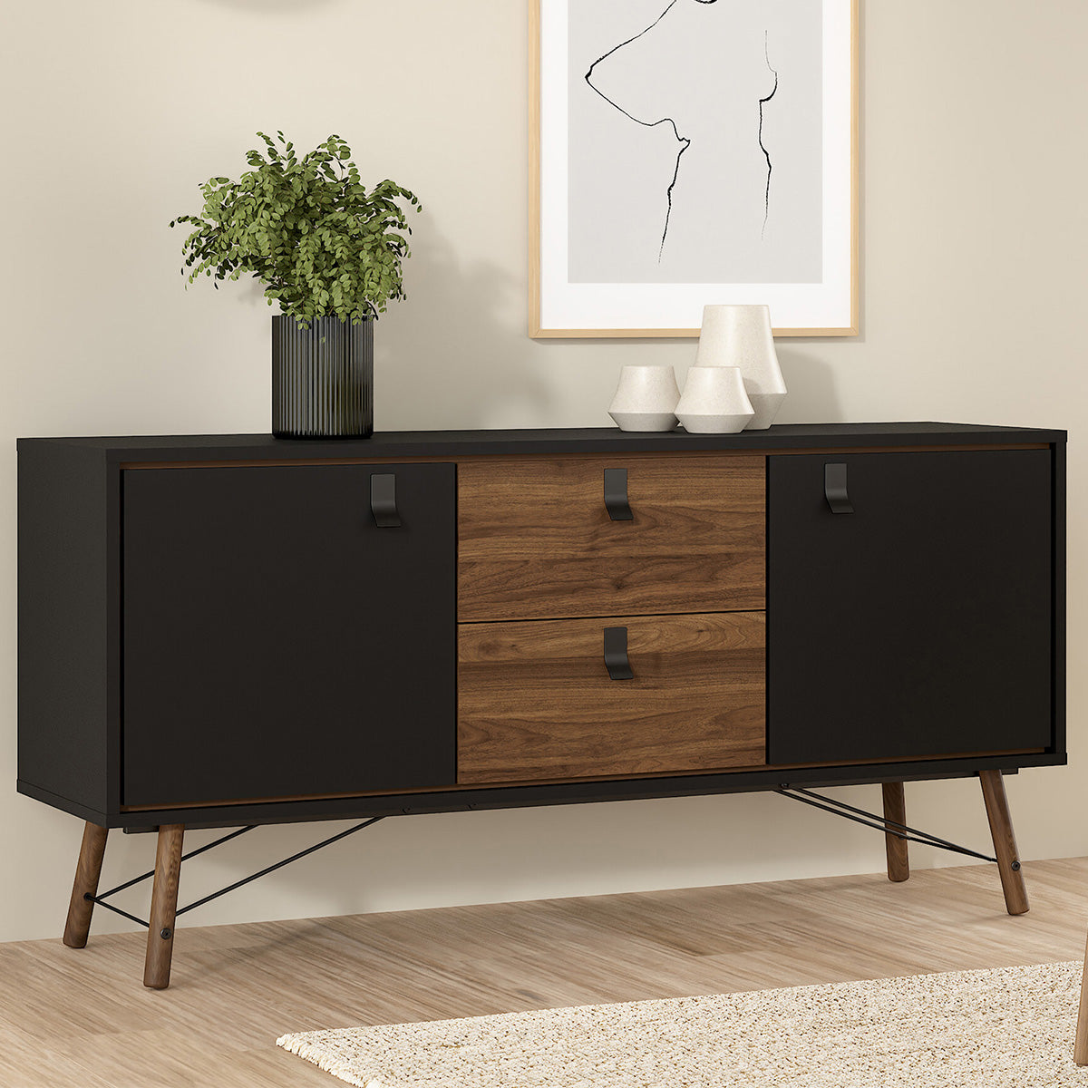 Wooden Sideboard With 2 Doors And 2 Drawers - Ry