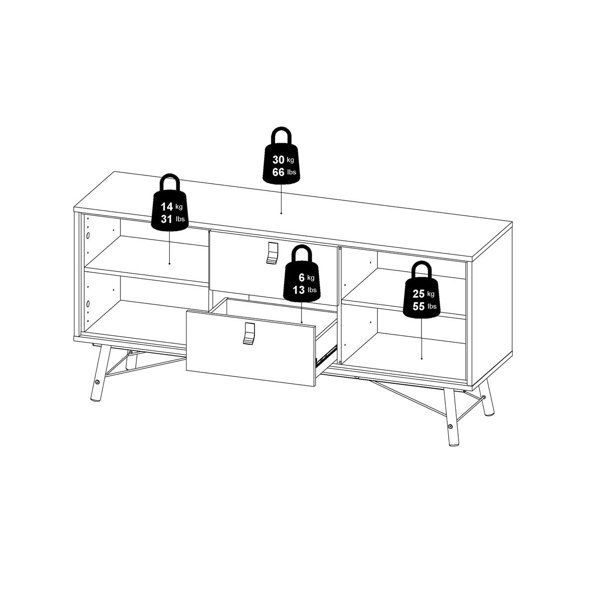 Wooden Sideboard With 2 Doors And 2 Drawers - Ry