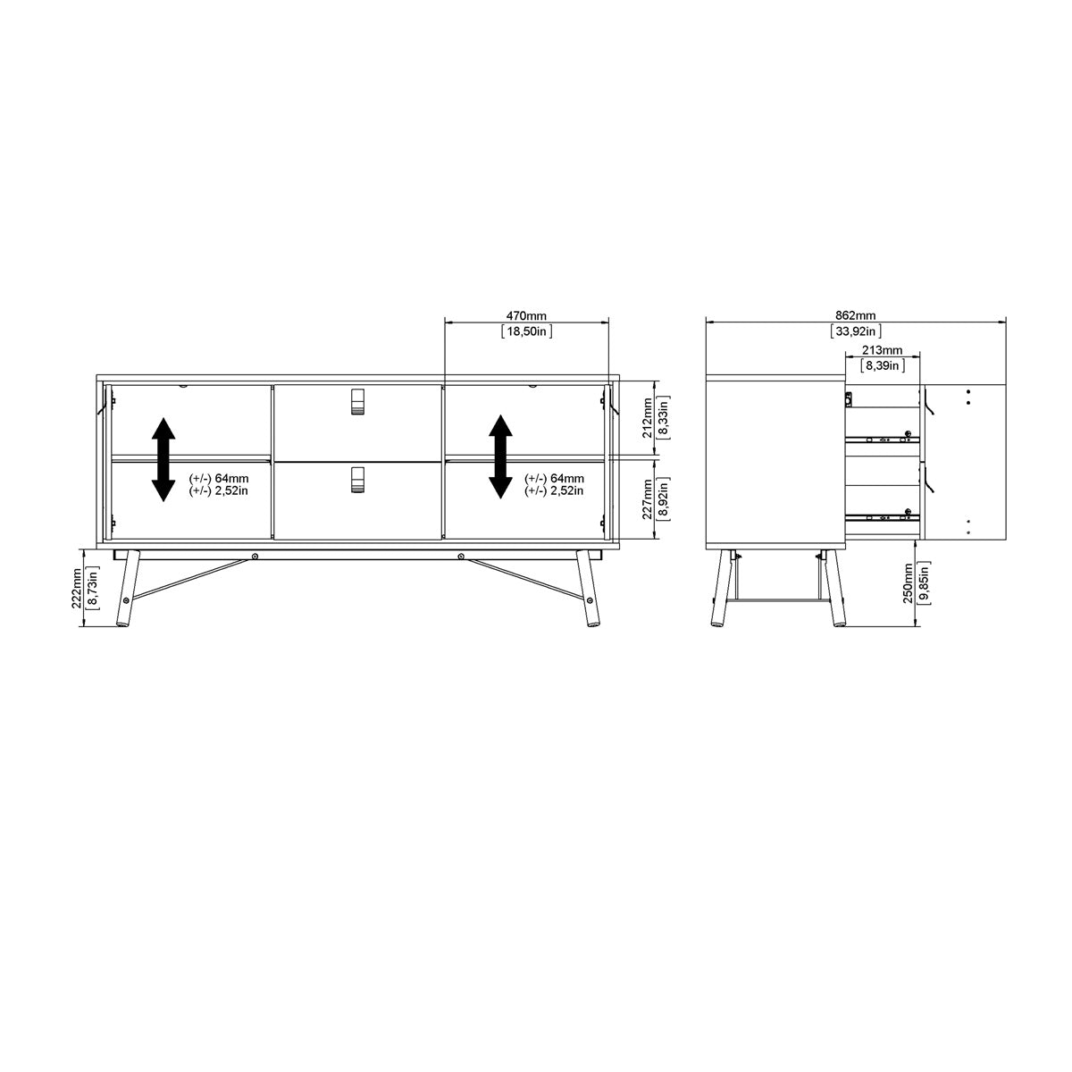 Wooden Sideboard With 2 Doors And 2 Drawers - Ry