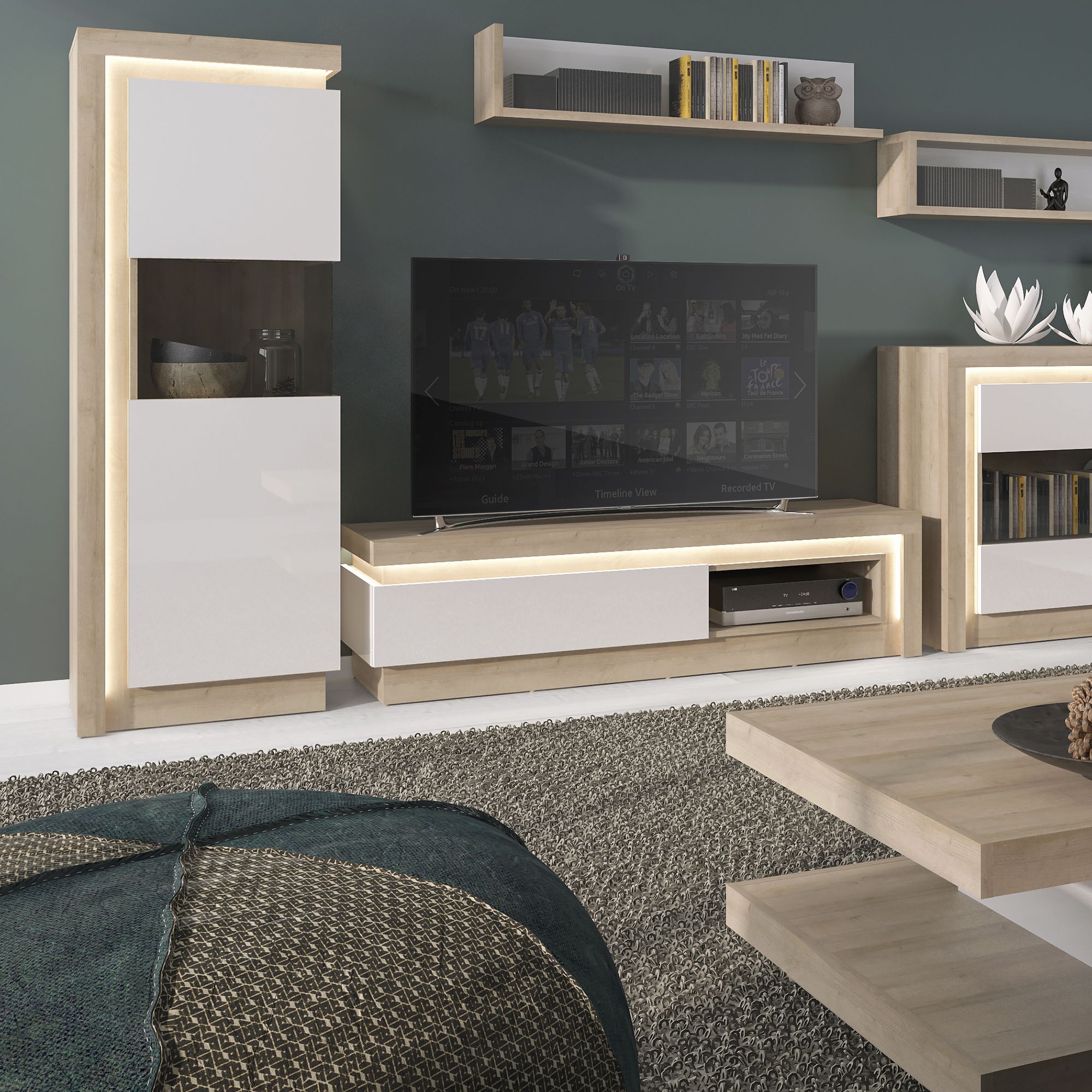 Wooden Sideboard With 2 Doors 3 Drawers And LED Lights - Lyon