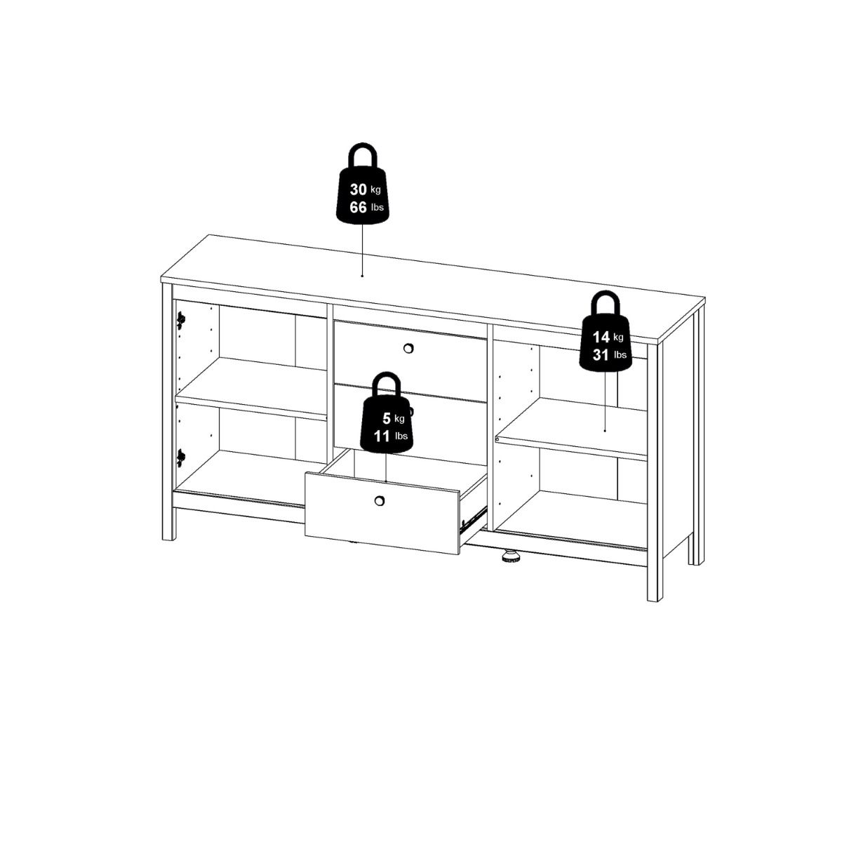 Wooden Sideboard With 2 Doors And 3 Drawers - Madrid