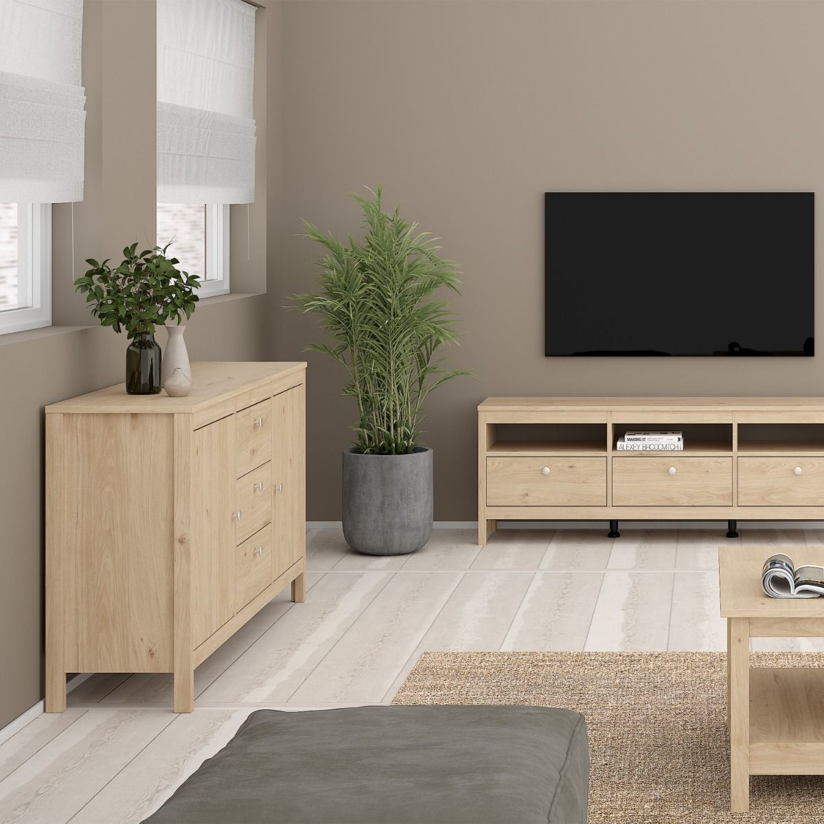 Wooden Sideboard With 2 Doors And 3 Drawers - Madrid