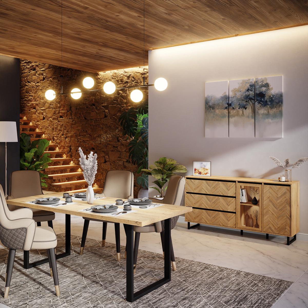 Wooden Sideboard With 2 Doors And 3 Drawers - Nikomedes