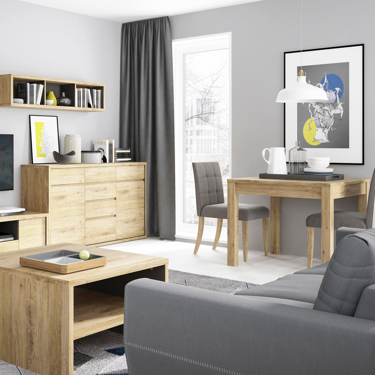 Wooden Sideboard With 2 Doors And 6 Drawers - Shetland