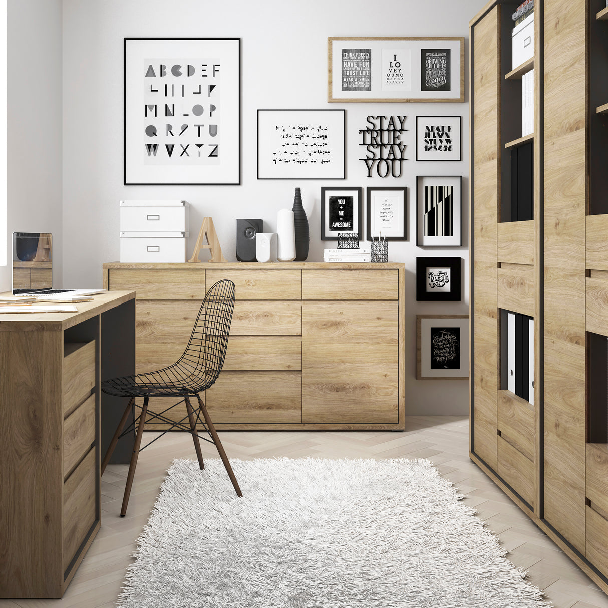 Wooden Sideboard With 2 Doors And 6 Drawers - Shetland