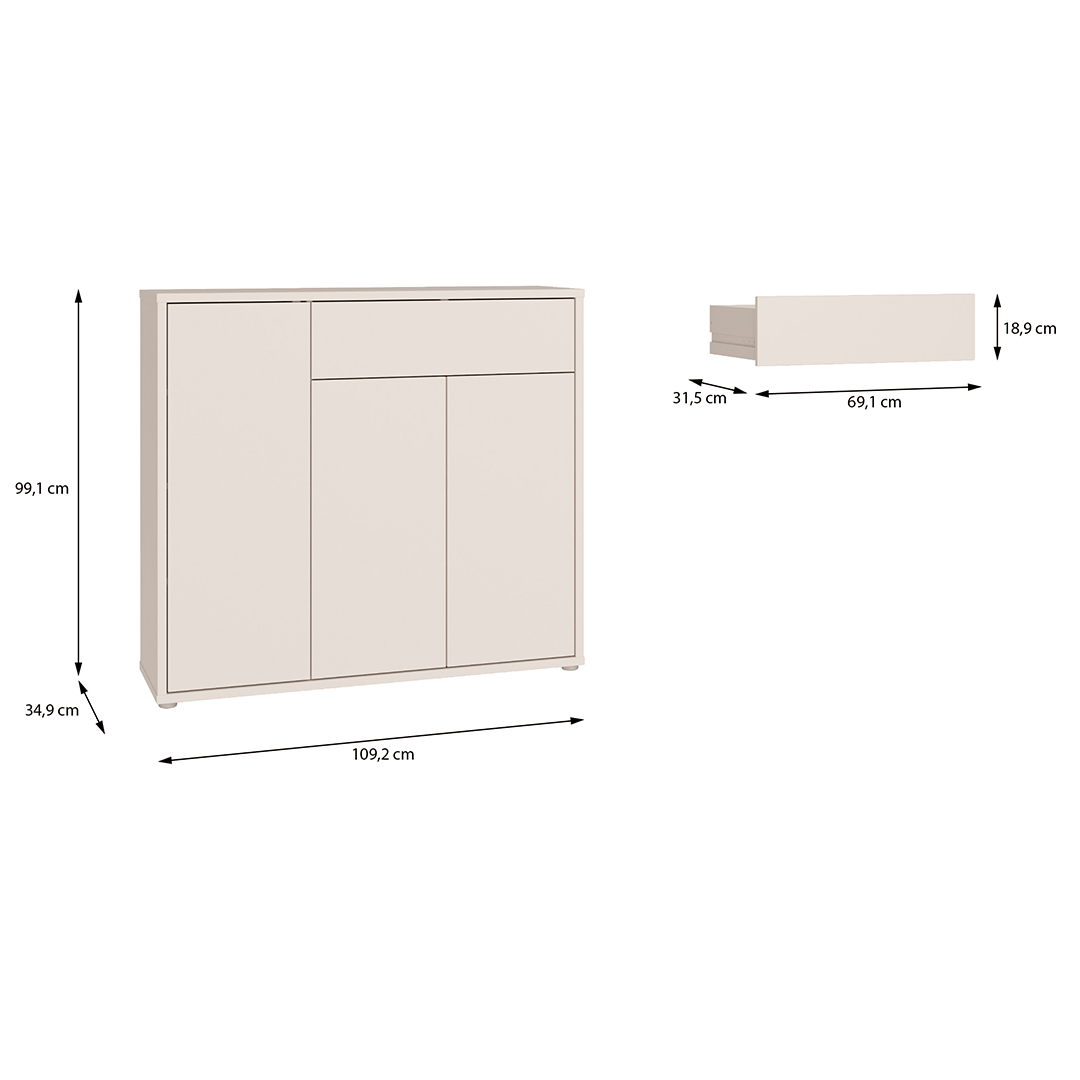 Wooden Sideboard With 3 Doors And 1 Drawer - Alice Springs