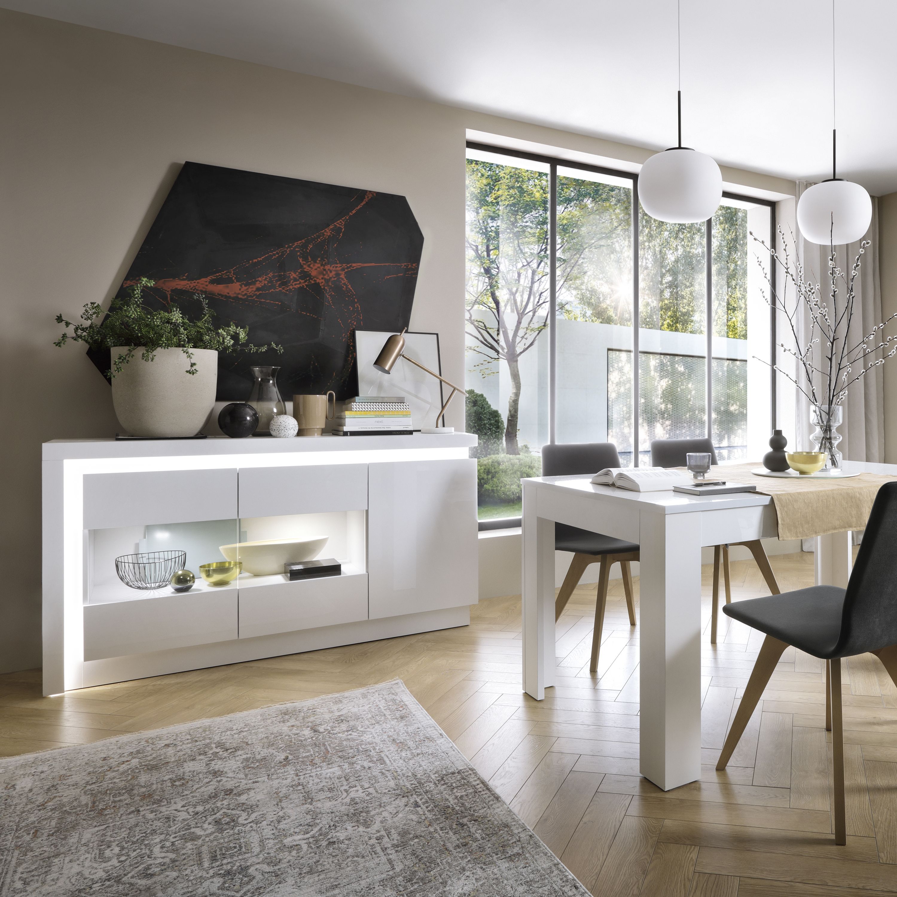 Wooden Sideboard With 3 Doors And LED Lights - Lyon