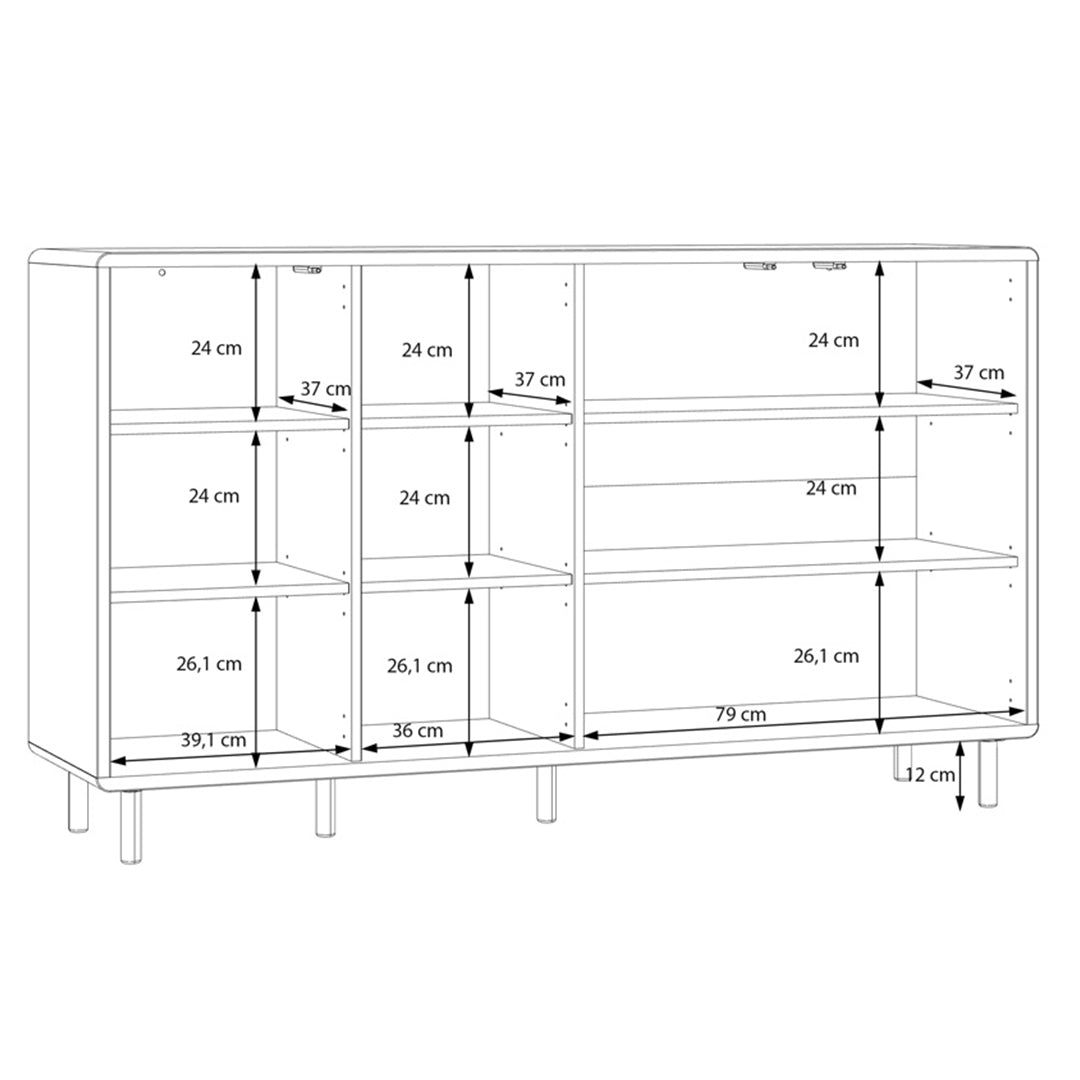 Wooden Sideboard With 3 Doors And Open Shelves - Playly