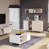 Wooden Sideboard With 3 Doors And Open Shelves - Playly