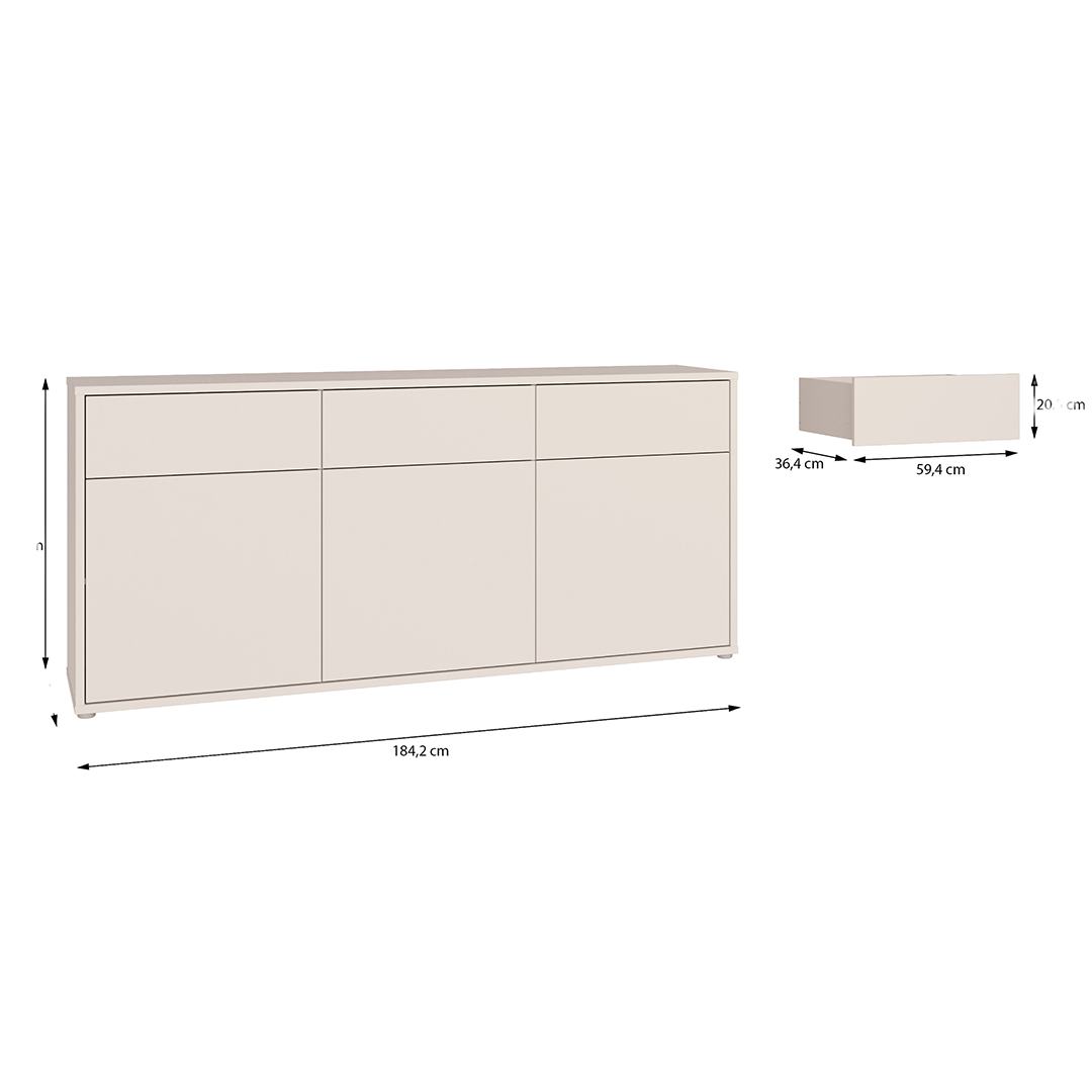 Wooden Sideboard With 3 Push-to-Open Doors And 3 Drawers - Alice Springs