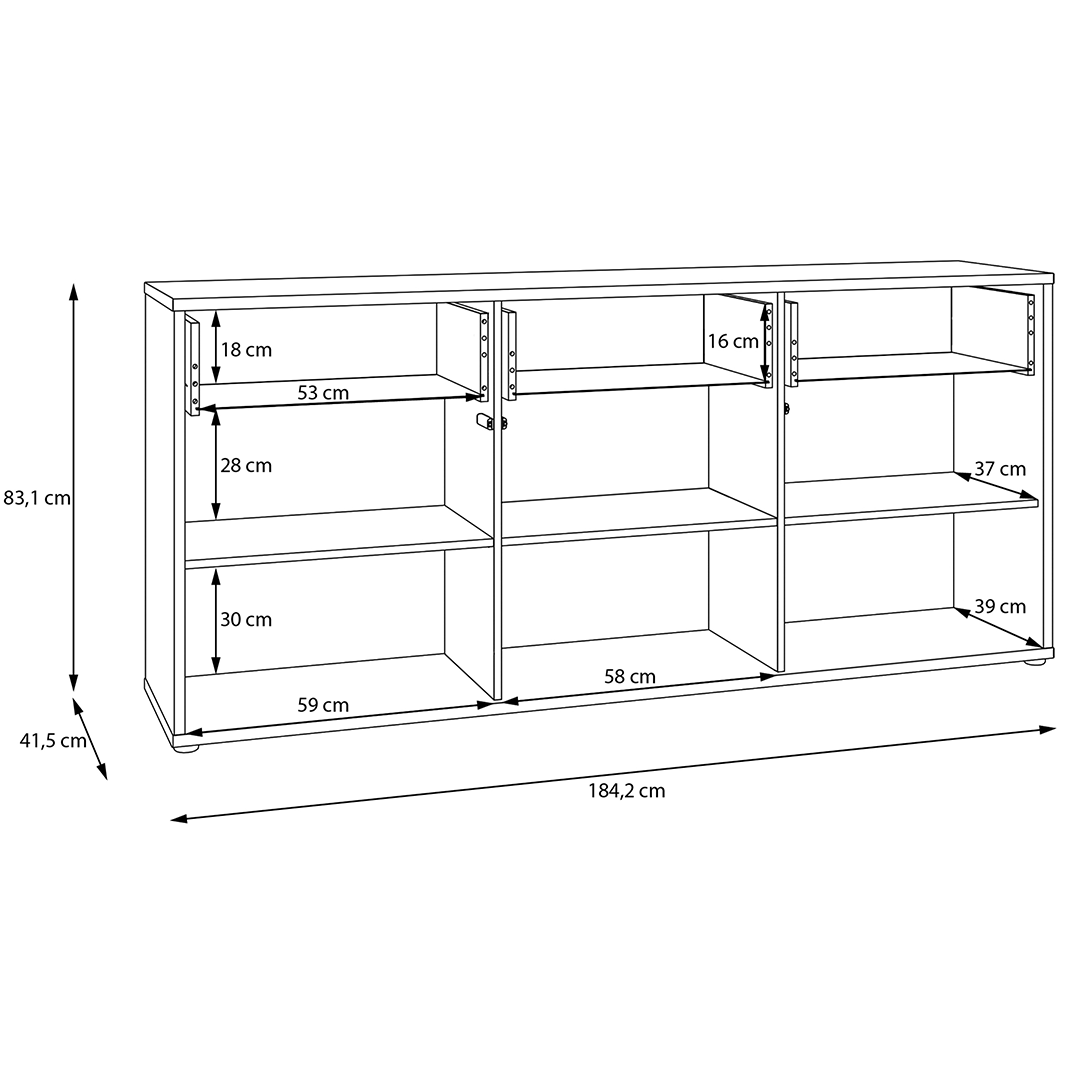 Wooden Sideboard With 3 Push-to-Open Doors And 3 Drawers - Alice Springs