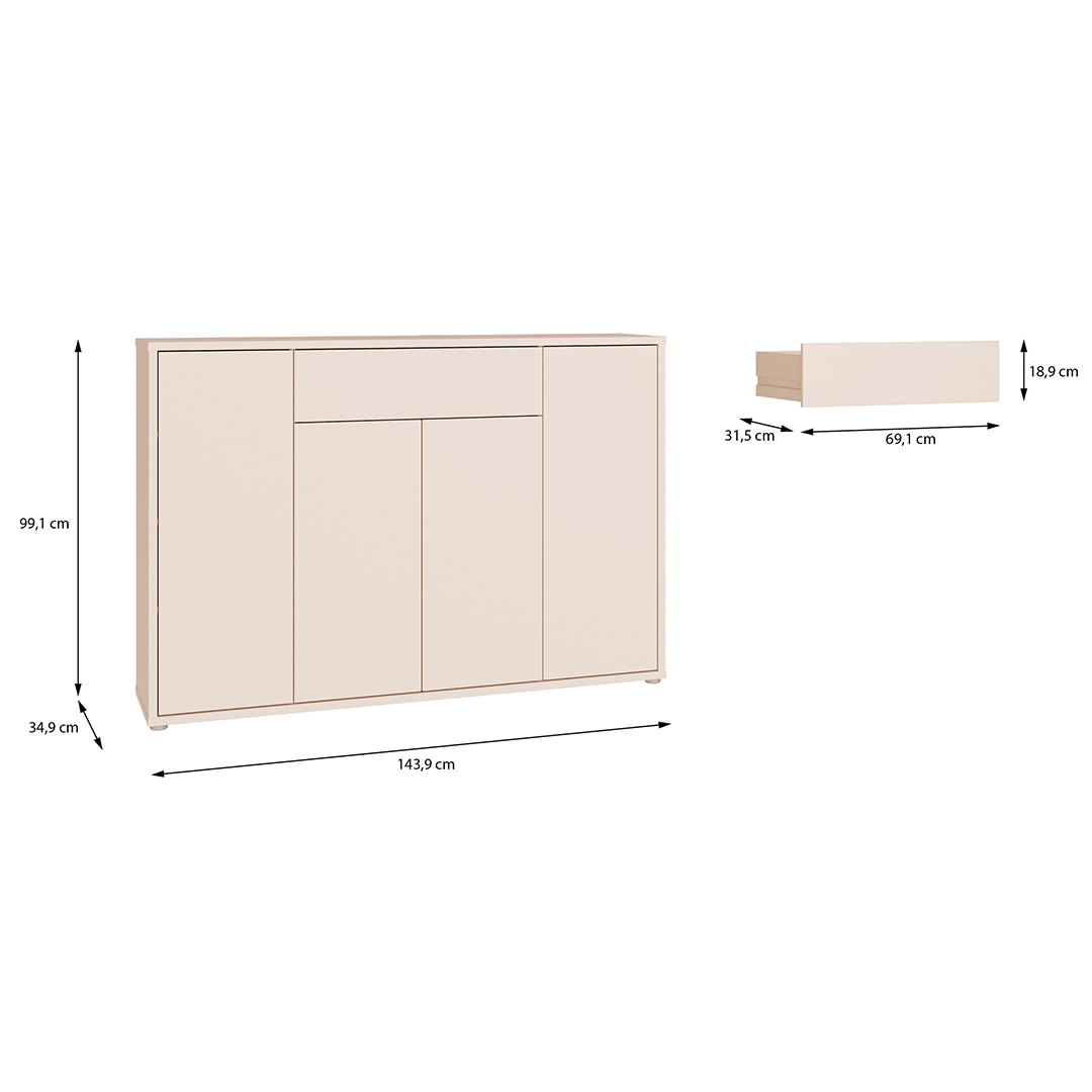 Wooden Sideboard With 4 Doors And 1 Drawer - Alice Springs