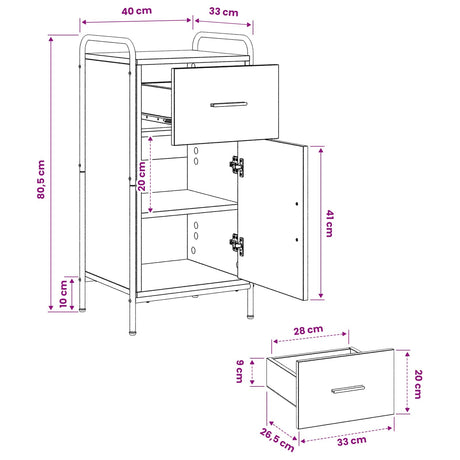 Wooden Sideboard 40cm wide With 1 Door 1 Drawer And Steel Frame - Vantage Home