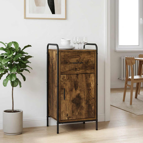 Wooden Sideboard 40cm wide With 1 Door 1 Drawer And Steel Frame - Vantage Home